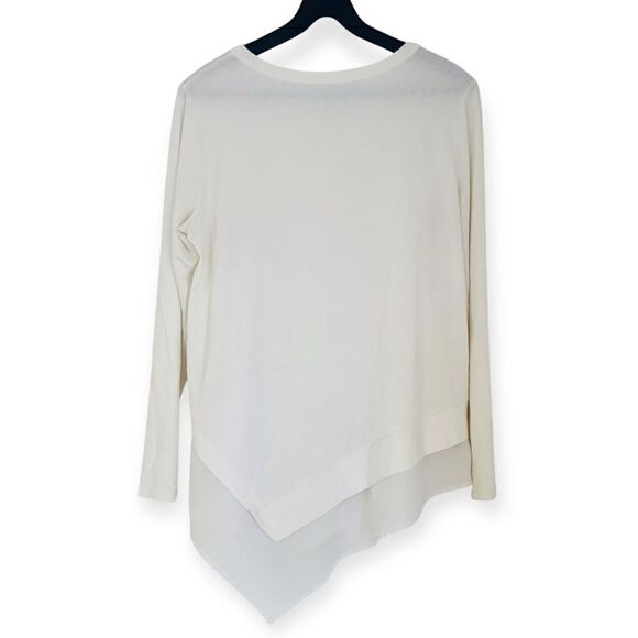 Soft Surroundings Cream Asymmetrical Crew Neck Tunic Blouse Size Medium Petite - Picture 2 of 4